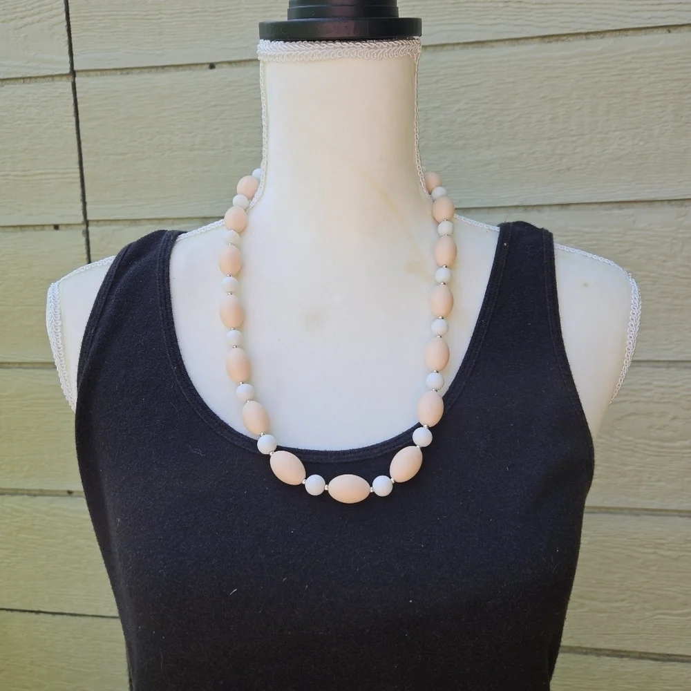 light peach and white beaded necklace